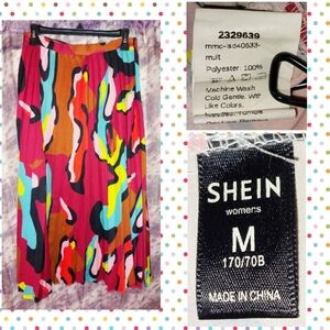 Shein brand Burgundy/Multiclr Animal Print Pleated Soft Woven Midi Skirt Sz Med